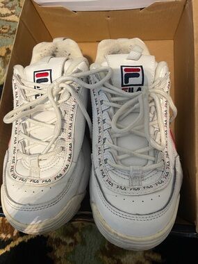 Fila White Sneakers with Red & Navy Logo Accents